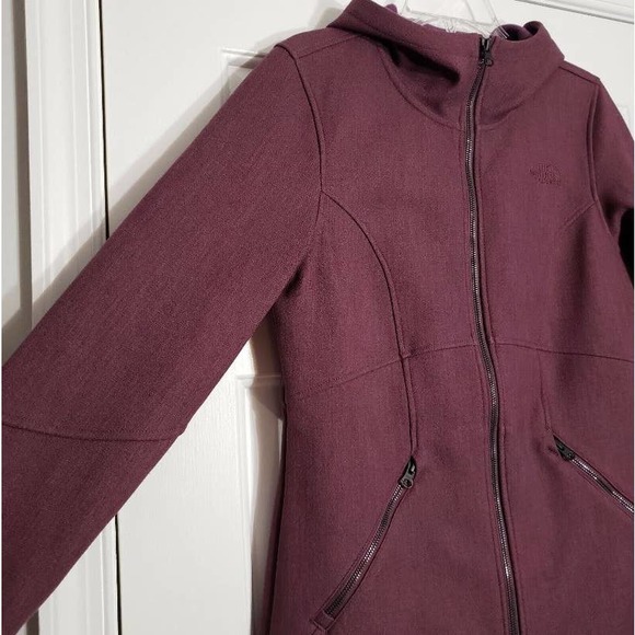 The North Face Burgundy Fleece Jacket Long Women's Hooded Full Zip Small - Picture 3 of 10